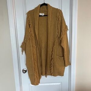 Anthropologie Mustard Fringe Cardigan